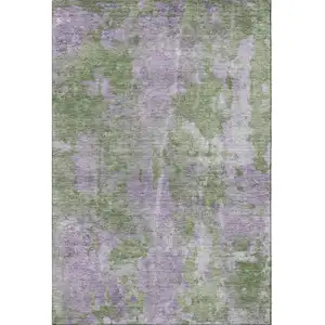 Photo of Green And Ivory Abstract Washable Area Rug With UV Protection