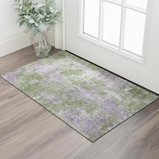 Green And Ivory Abstract Washable Area Rug With UV Protection Photo 1