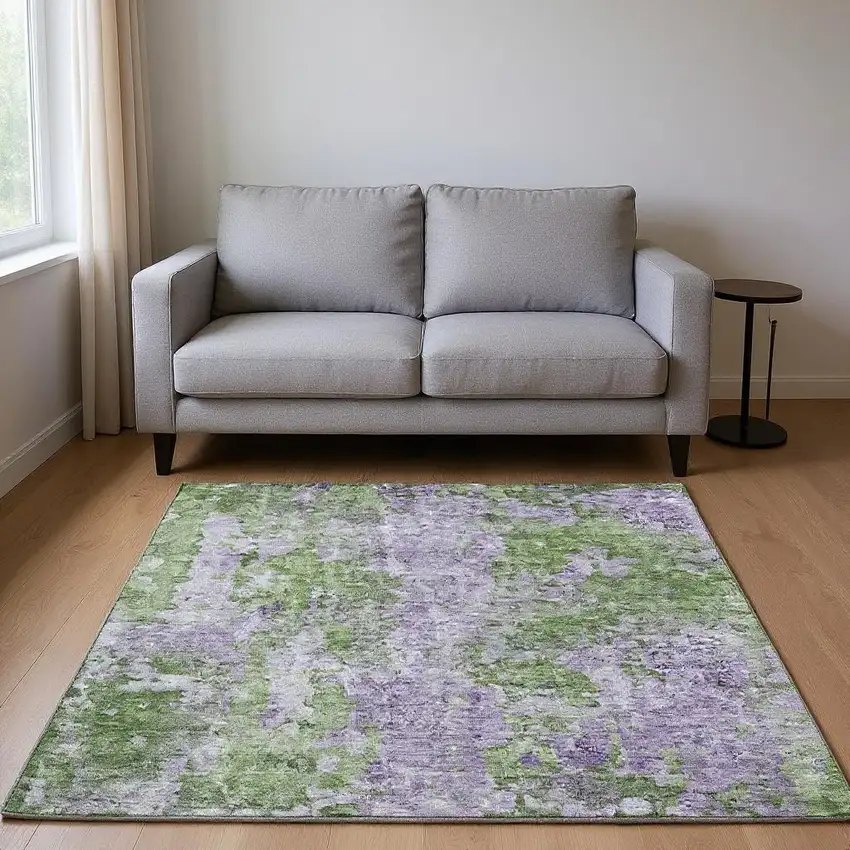 Green And Ivory Abstract Washable Area Rug With UV Protection Photo 2
