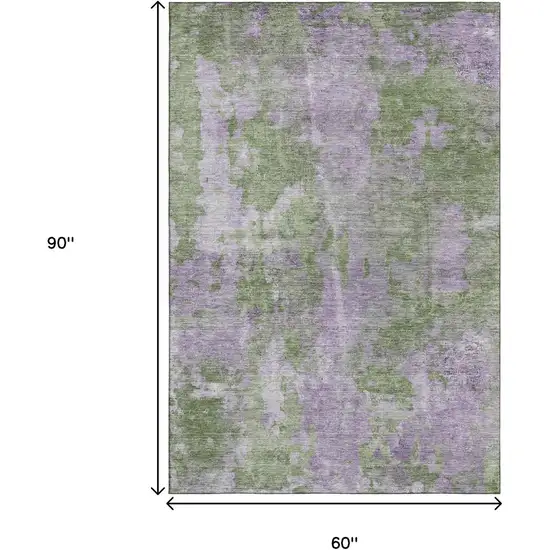 Green And Ivory Abstract Washable Area Rug With UV Protection Photo 3
