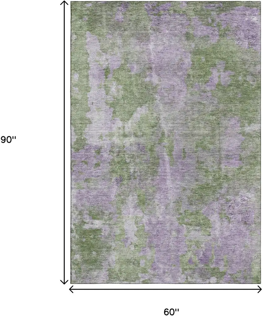 Green And Ivory Abstract Washable Area Rug With UV Protection Photo 3