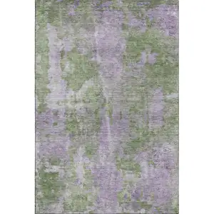 Photo of Green And Ivory Abstract Washable Area Rug With UV Protection