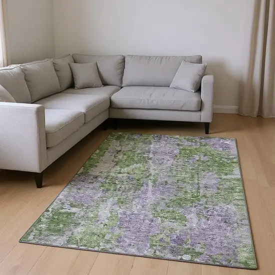 Green And Ivory Abstract Washable Area Rug With UV Protection Photo 2