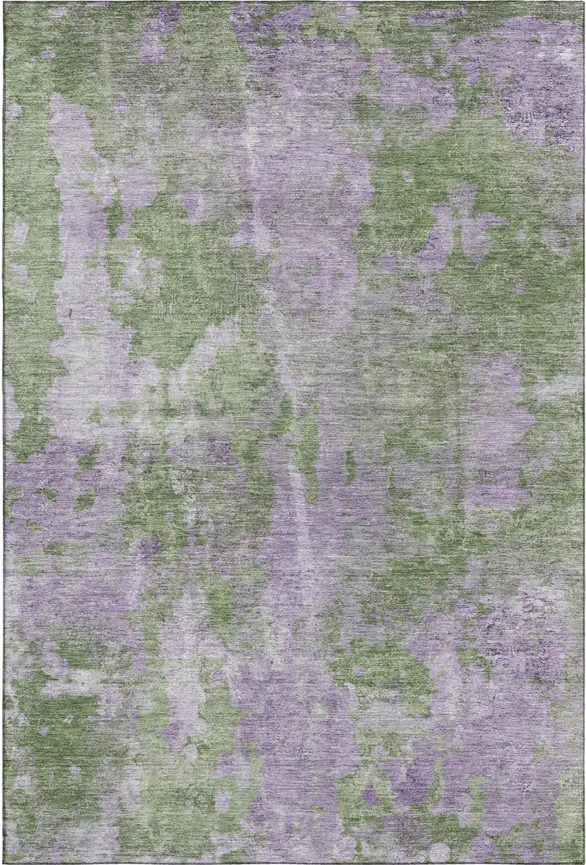 Green And Ivory Abstract Washable Area Rug With UV Protection Photo 1