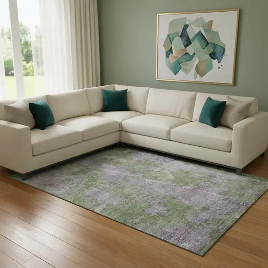 Green And Ivory Abstract Washable Area Rug With UV Protection Photo 1