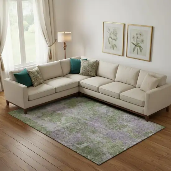 Green And Ivory Abstract Washable Area Rug With UV Protection Photo 1