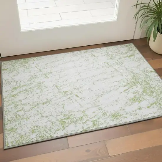 Green And Ivory Abstract Washable Area Rug With UV Protection Photo 2