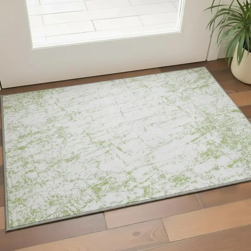 Green And Ivory Abstract Washable Area Rug With UV Protection Photo 2