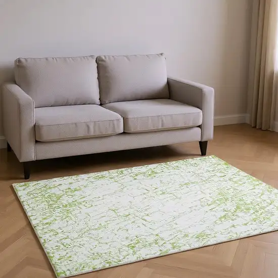 Green And Ivory Abstract Washable Area Rug With UV Protection Photo 2