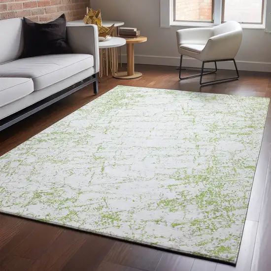 Green And Ivory Abstract Washable Area Rug With UV Protection Photo 5