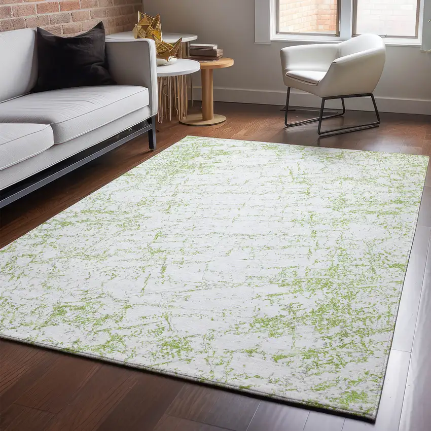 Green And Ivory Abstract Washable Area Rug With UV Protection Photo 5