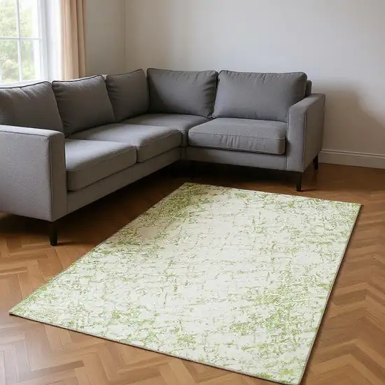 Green And Ivory Abstract Washable Area Rug With UV Protection Photo 2