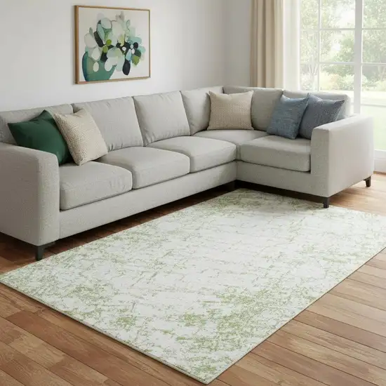 Green And Ivory Abstract Washable Area Rug With UV Protection Photo 2