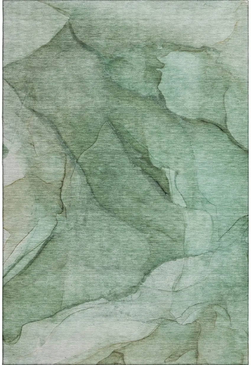 Green And Ivory Abstract Washable Area Rug With UV Protection Photo 1