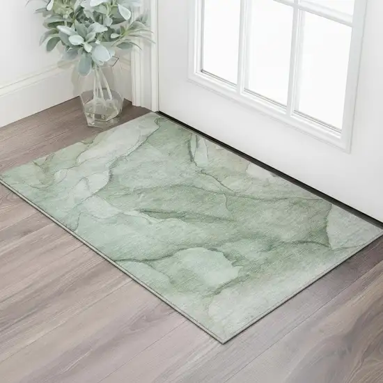 Green And Ivory Abstract Washable Area Rug With UV Protection Photo 2