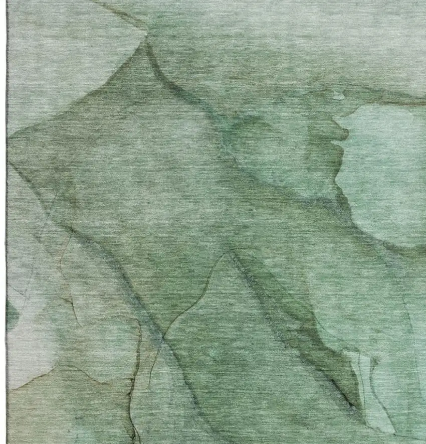 Green And Ivory Abstract Washable Area Rug With UV Protection Photo 4