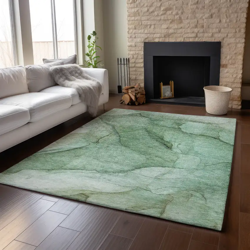 Green And Ivory Abstract Washable Area Rug With UV Protection Photo 6