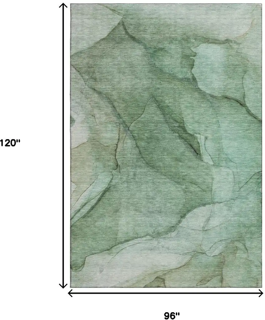 Green And Ivory Abstract Washable Area Rug With UV Protection Photo 3