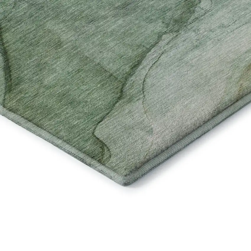Green And Ivory Abstract Washable Area Rug With UV Protection Photo 8