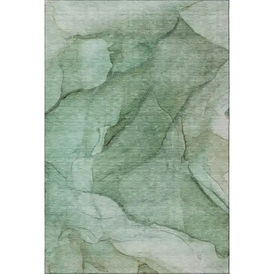Green And Ivory Abstract Washable Area Rug With UV Protection Photo 4