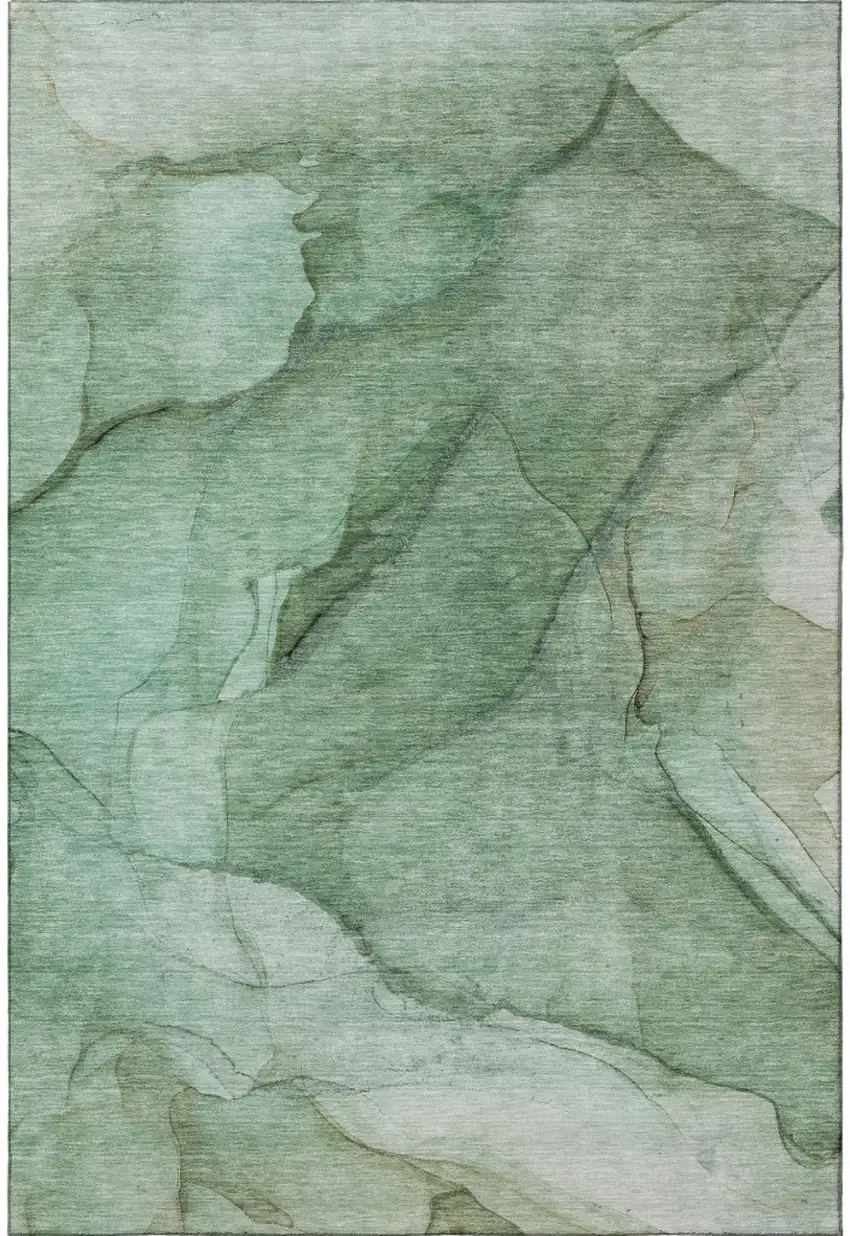 Green And Ivory Abstract Washable Area Rug With UV Protection Photo 4
