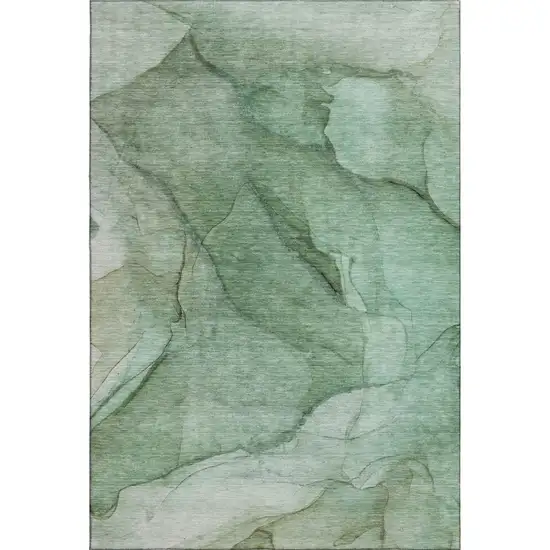 Green And Ivory Abstract Washable Area Rug With UV Protection Photo 1