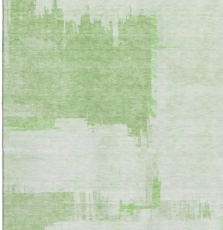 Green And Ivory Abstract Washable Area Rug With UV Protection Photo 3