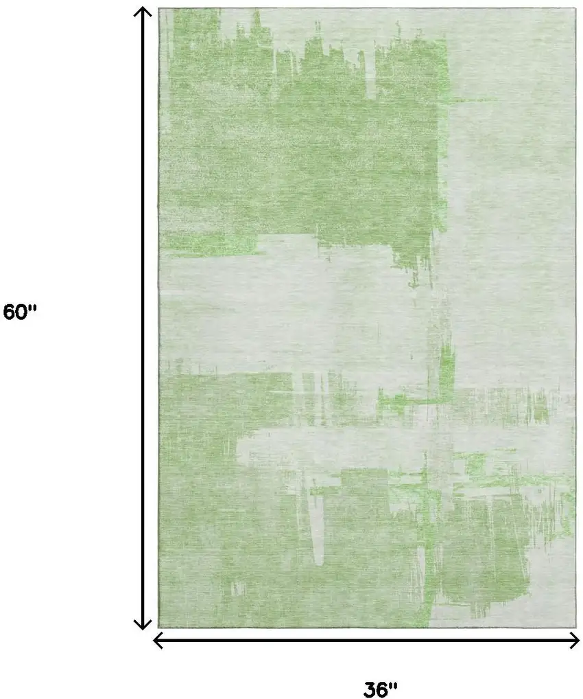 Green And Ivory Abstract Washable Area Rug With UV Protection Photo 3