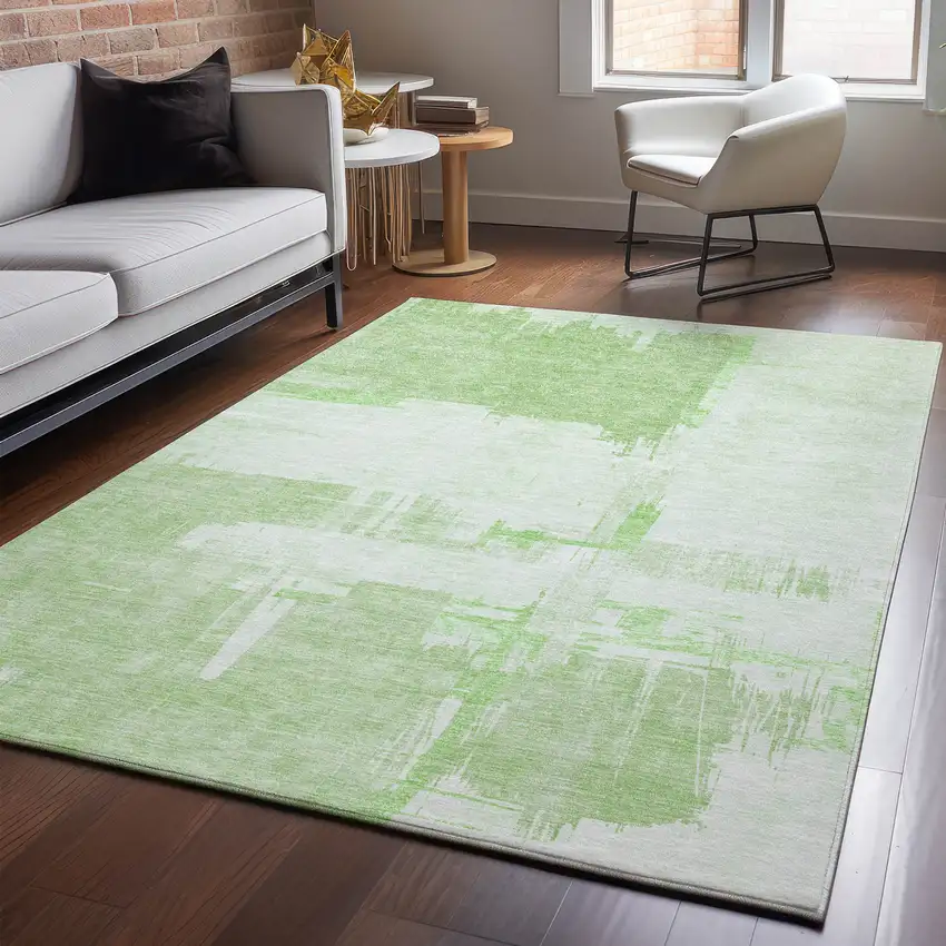 Green And Ivory Abstract Washable Area Rug With UV Protection Photo 4