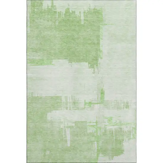 Green And Ivory Abstract Washable Area Rug With UV Protection Photo 1