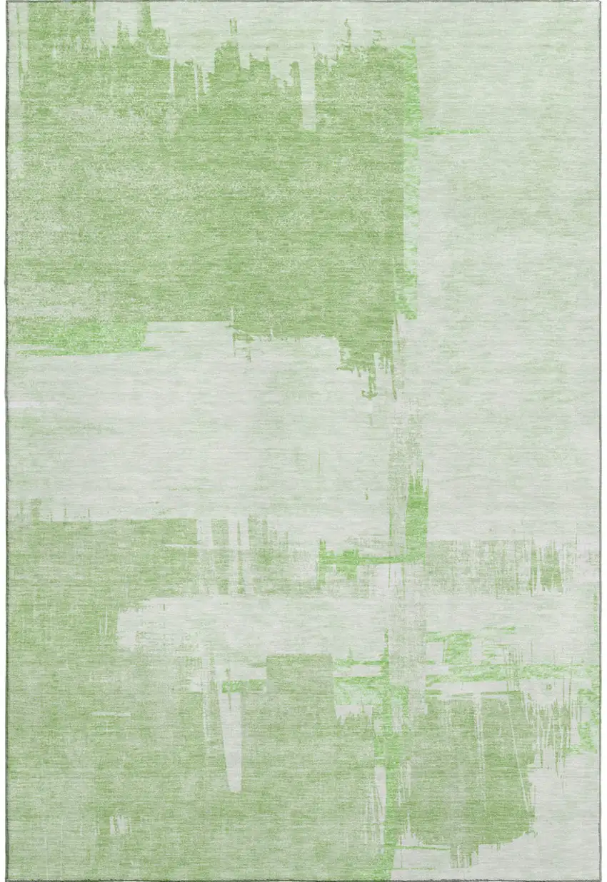 Green And Ivory Abstract Washable Area Rug With UV Protection Photo 1