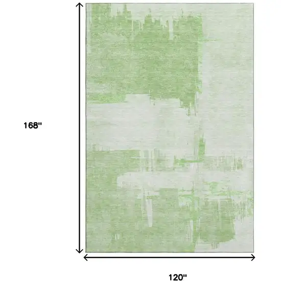 Green And Ivory Abstract Washable Area Rug With UV Protection Photo 3