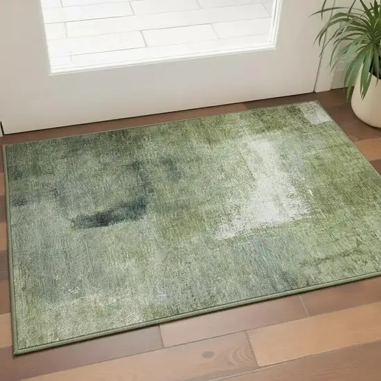 Green And Ivory Abstract Washable Area Rug With UV Protection Photo 2