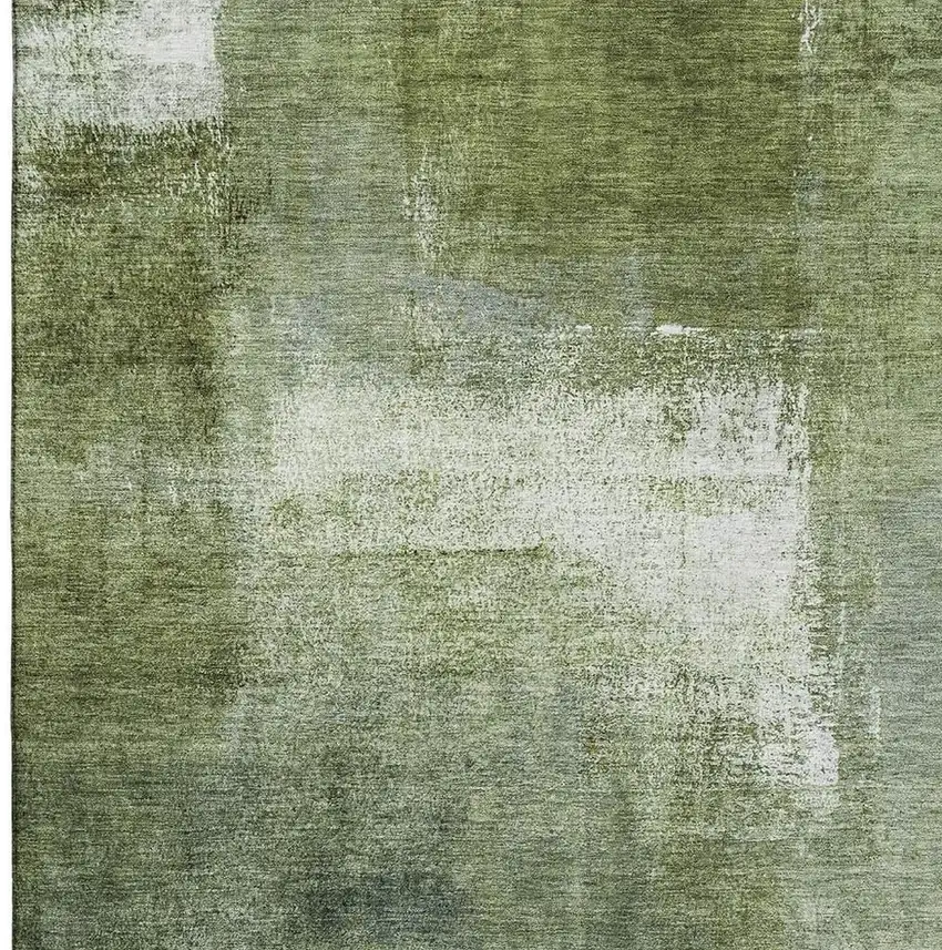 Green And Ivory Abstract Washable Area Rug With UV Protection Photo 4