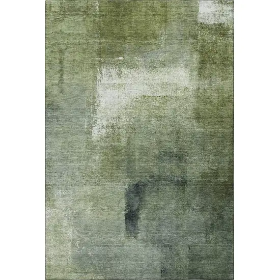 Green And Ivory Abstract Washable Area Rug With UV Protection Photo 4