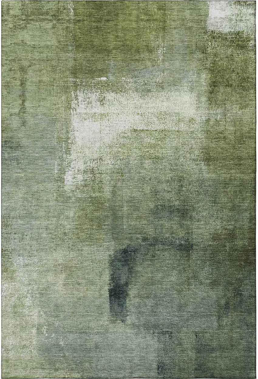 Green And Ivory Abstract Washable Area Rug With UV Protection Photo 4