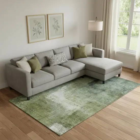 Green And Ivory Abstract Washable Area Rug With UV Protection Photo 1