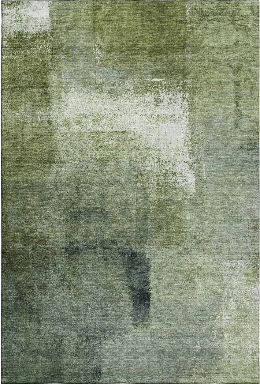 Green And Ivory Abstract Washable Area Rug With UV Protection Photo 1