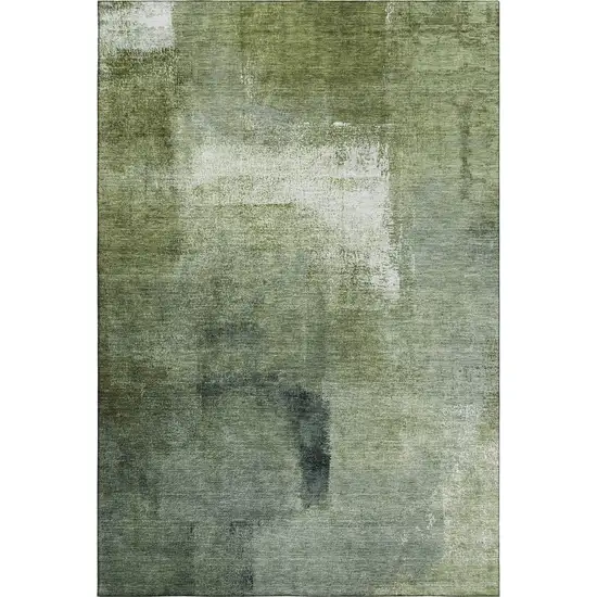 Green And Ivory Abstract Washable Area Rug With UV Protection Photo 1