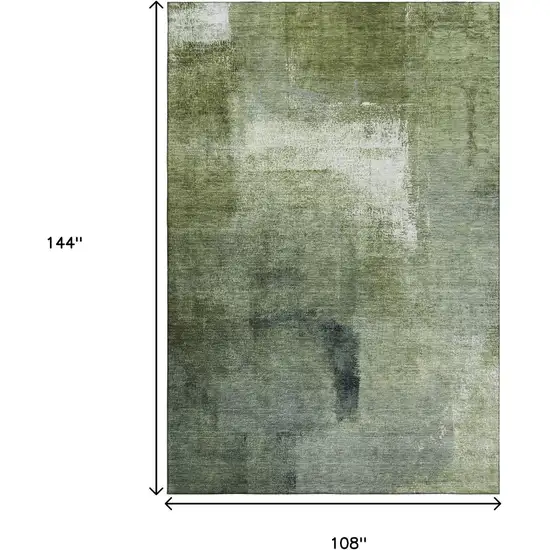 Green And Ivory Abstract Washable Area Rug With UV Protection Photo 3