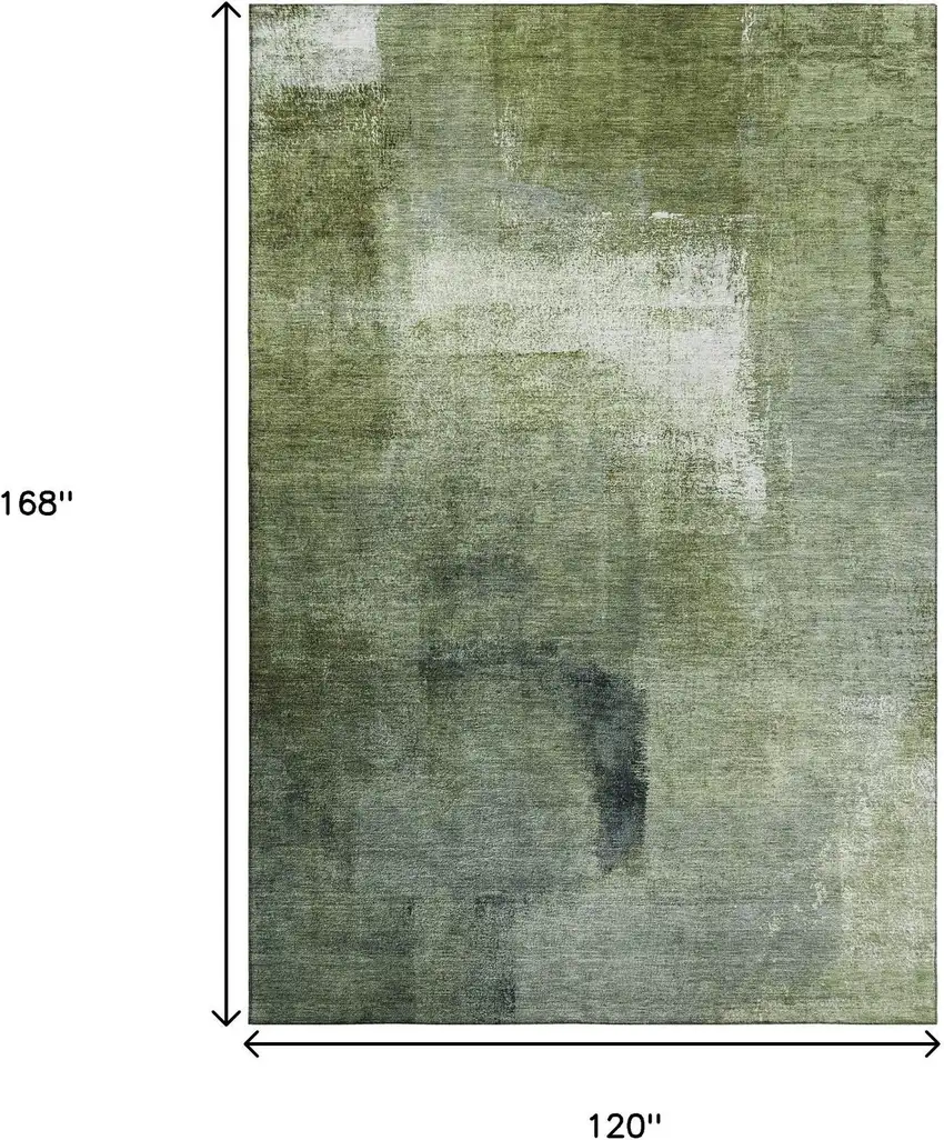 Green And Ivory Abstract Washable Area Rug With UV Protection Photo 3