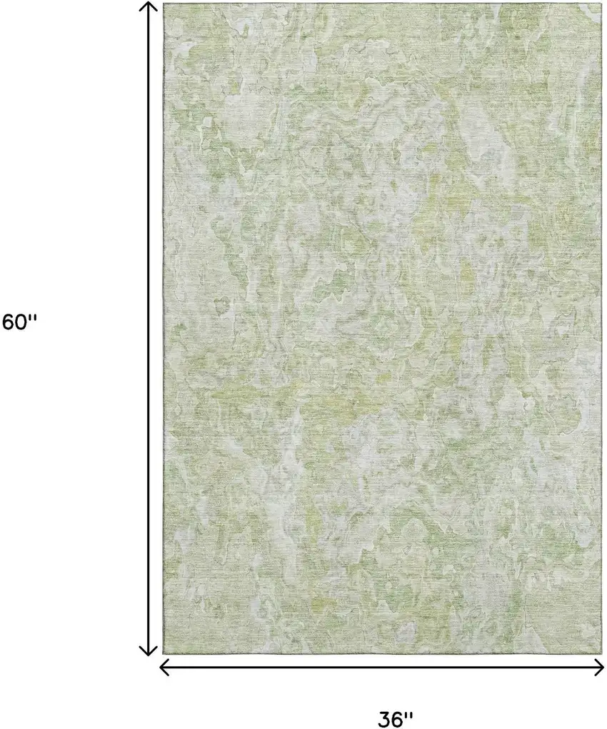 Green And Ivory Abstract Washable Area Rug With UV Protection Photo 3