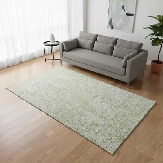 Green And Ivory Abstract Washable Area Rug With UV Protection Photo 2