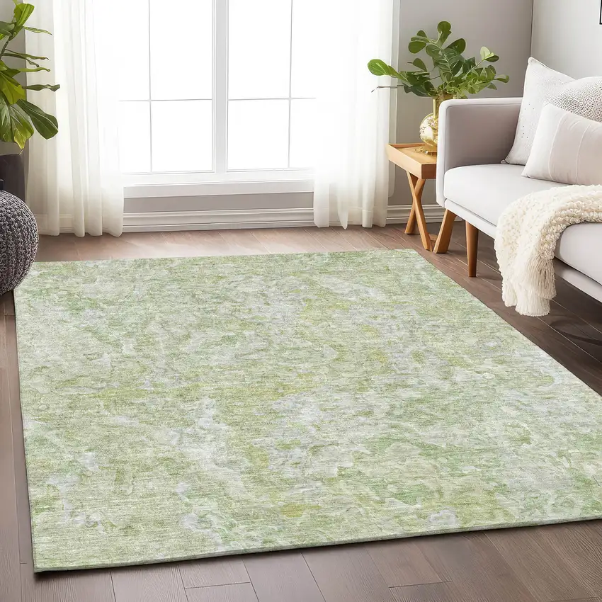 Green And Ivory Abstract Washable Area Rug With UV Protection Photo 6
