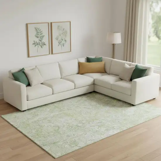 Green And Ivory Abstract Washable Area Rug With UV Protection Photo 1