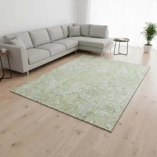Green And Ivory Abstract Washable Area Rug With UV Protection Photo 2