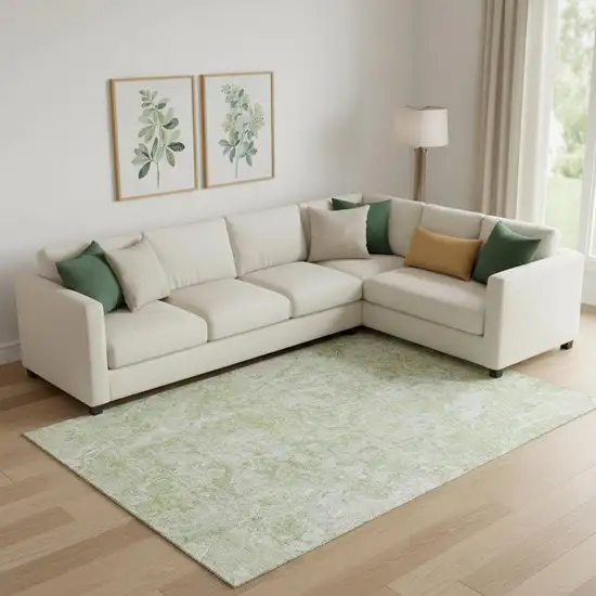 Green And Ivory Abstract Washable Area Rug With UV Protection Photo 1