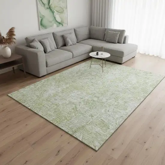 Green And Ivory Abstract Washable Area Rug With UV Protection Photo 2