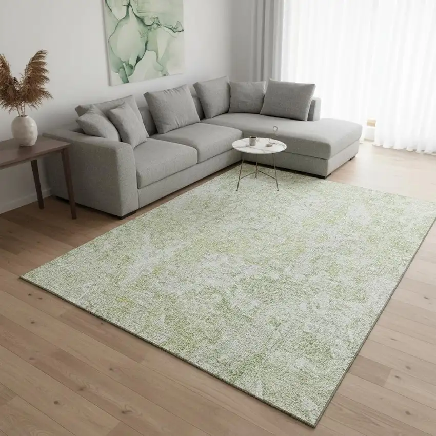 Green And Ivory Abstract Washable Area Rug With UV Protection Photo 2