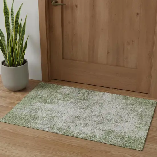 Green And Ivory Abstract Washable Area Rug With UV Protection Photo 2
